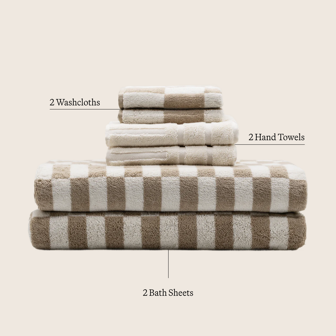 Set of five luxe Pietra Australian cotton towels in various sizes, soft and absorbent, by Italic.