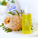 M.S Skincare Silk Ayurvedic facial oil bottle with dropper, showcasing the elegant glass container and product label.