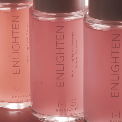 M.S Skincare Enlighten facial care product, featuring sleek packaging and a clean design, for brightening and skin health.