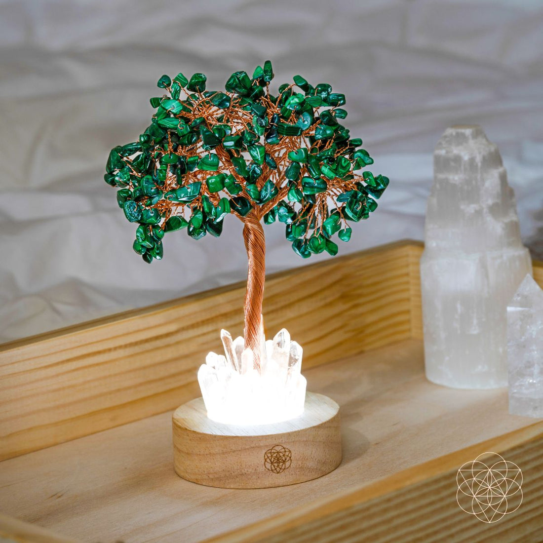 Malachite Anxiety Tree Lamp night light from Conscious Items, featuring a green malachite-inspired decorative tree shape.