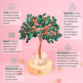 Malachite Anxiety Tree Lamp night light from Conscious Items with green stone and intricate tree design.
