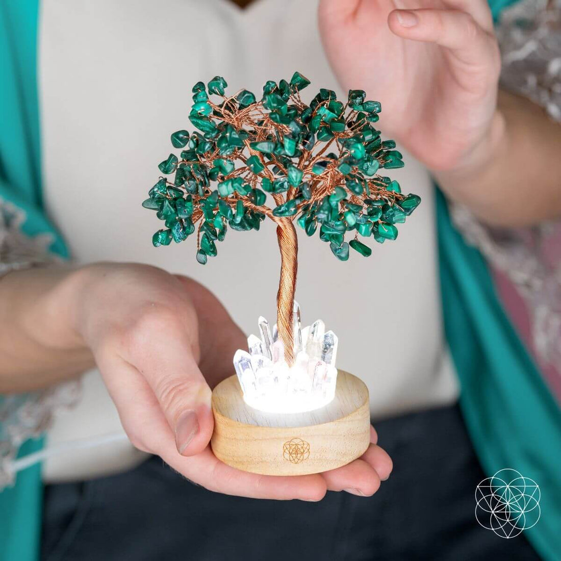Malachite Anxiety Tree Lamp night light by Conscious Items featuring a green malachite stone design with a tree shape.