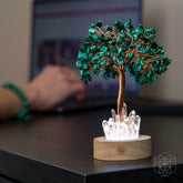 Malachite Anxiety Tree Lamp night light by Conscious Items featuring a green malachite stone tree design.