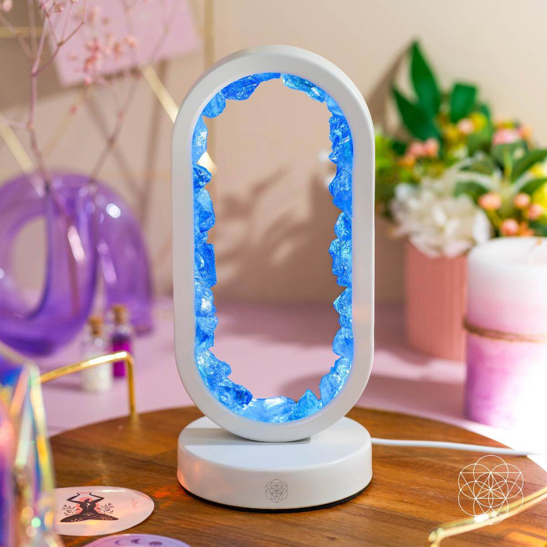 Clear quartz night light from Conscious Items called Manifest Success, designed as a lamp of achievement and positive energy.