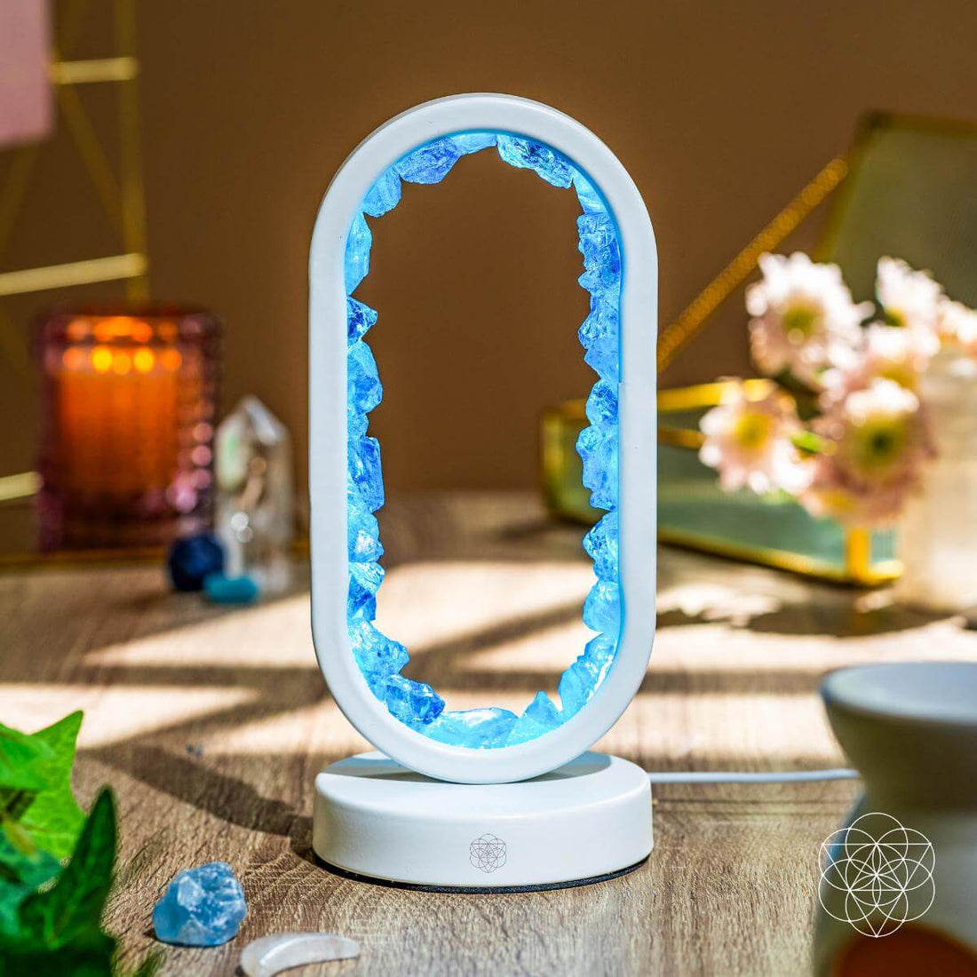 Clear Quartz lamp night light from Conscious Items, symbolizing achievement and success with a sleek, transparent design.