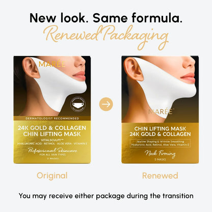 Maree 24K Gold Chin and Jawline Lifting Mask in sleek packaging, designed to enhance facial contour and skin firmness.