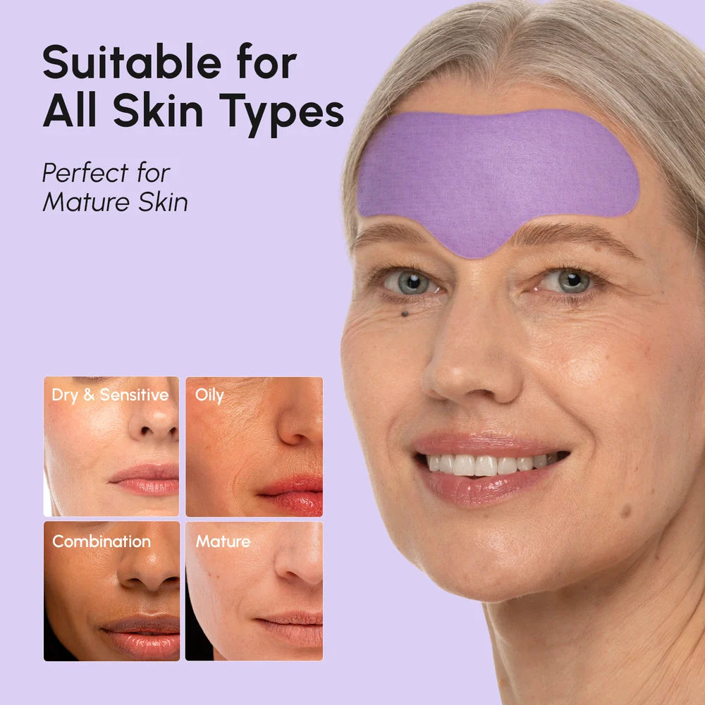 Maree Anti-Wrinkle Forehead Patches applied to forehead, designed to reduce wrinkles and smooth skin naturally.