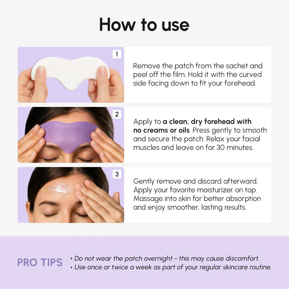 Maree anti-wrinkle forehead patches applied on the forehead, designed to reduce fine lines and wrinkles naturally.