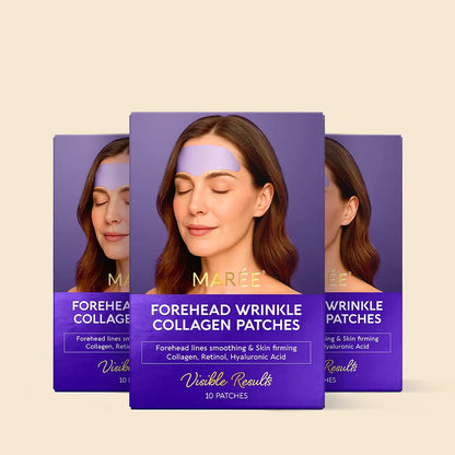 Maree anti-wrinkle forehead patches applied to smooth forehead skin, designed to reduce fine lines and wrinkles naturally.