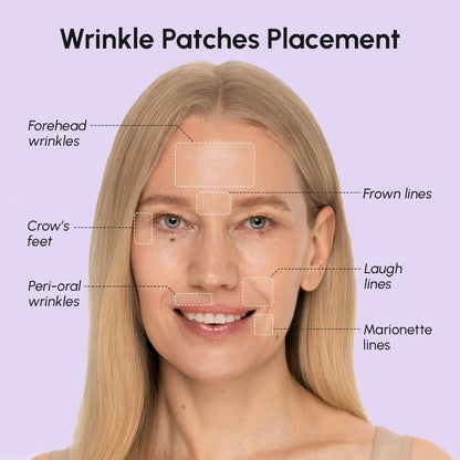 Maree anti-wrinkle tape patches applied to skin showing their discreet, skin-toned design for reducing facial wrinkles.