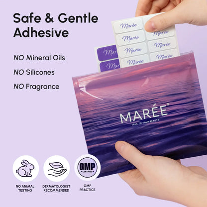 Maree anti-wrinkle tape patches on skin, designed to reduce fine lines and wrinkles for a smoother appearance.