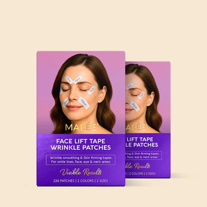 Maree anti-wrinkle tape patches applied around eyes to reduce fine lines and signs of aging.