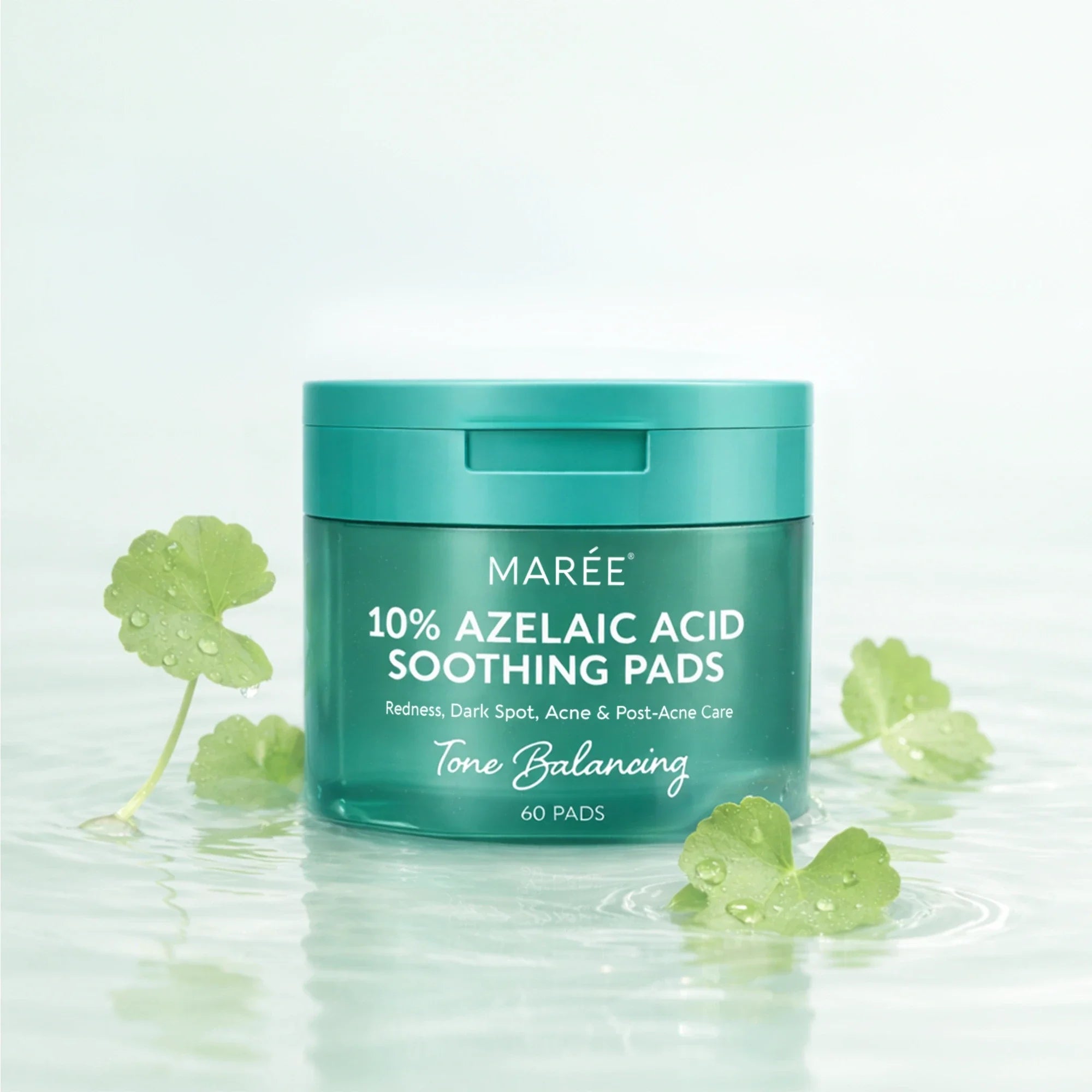 Maree Azelaic Acid Soothing Pads displayed on a white background, showing the round cotton pads with product branding.