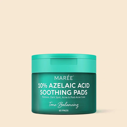 Maree Azelaic Acid Soothing Pads displayed on a clean surface, showing the round cotton pads with packaging in the background.