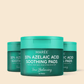 Maree Azelaic Acid Soothing Pads with textured surface in a clear container, designed for gentle skin calming and exfoliation.
