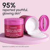 Maree Collagen & Retinol Toner Pads in a jar, showing the skincare product with pads ready for application