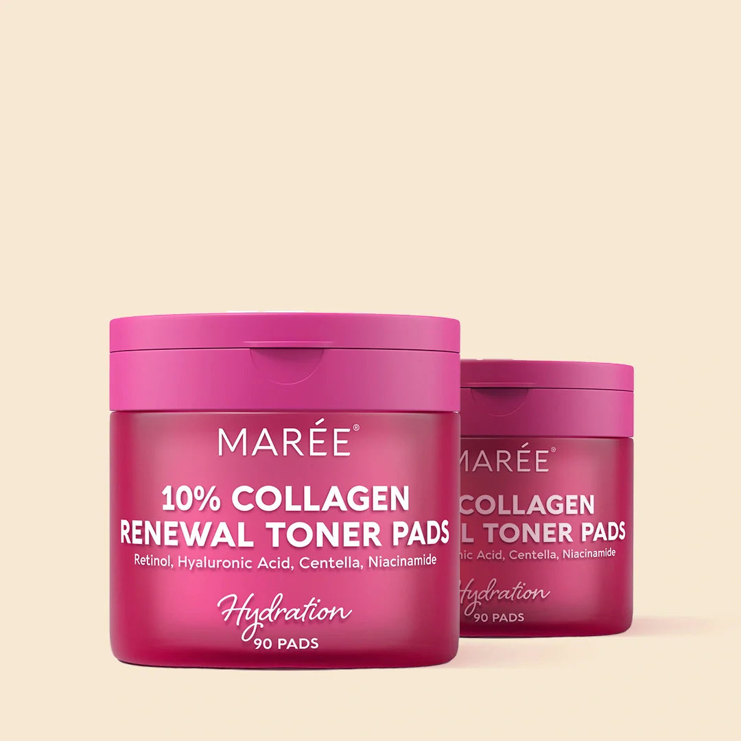 Maree Collagen &amp; Retinol Toner Pads displayed on a clean surface, showcasing the skincare product in its packaging.