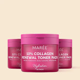 Maree Collagen & Retinol Toner Pads in a jar, showing the product pads designed to exfoliate and boost skin renewal