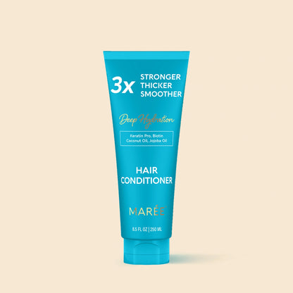 Maree Deep Hydrating Coconut Conditioner bottle with coconut imagery, showcasing nourishing hair care for moisturized, healthy hair.