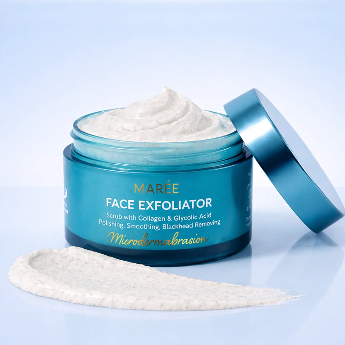 Maree face polishing scrub and exfoliator in a jar, showing the creamy textured product with natural ingredients on a clean background.