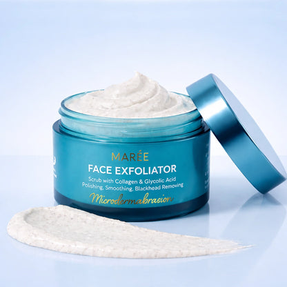 Maree face polishing scrub and exfoliator in a jar, showing the creamy textured product with natural ingredients on a clean background.