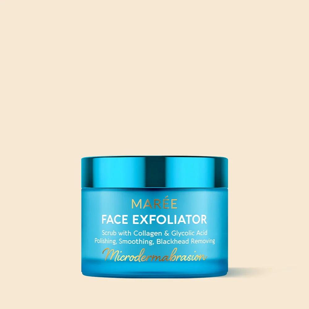 Maree face polishing scrub and exfoliator with natural ingredients, showcasing the creamy texture and exfoliating particles in a jar