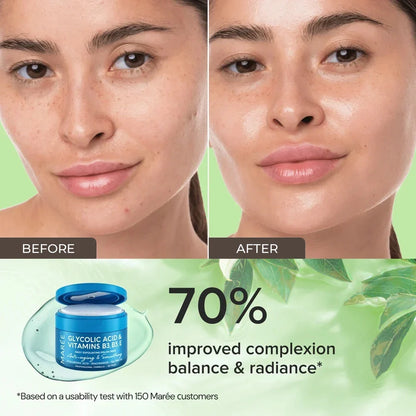 Maree glycolic acid exfoliating pads with textured surface, designed for gentle facial skin exfoliation and renewal.