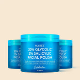 Maree Glycolic and Salicylic Acid Peel Pads in a jar, showing the textured pads ready for facial skincare treatment.