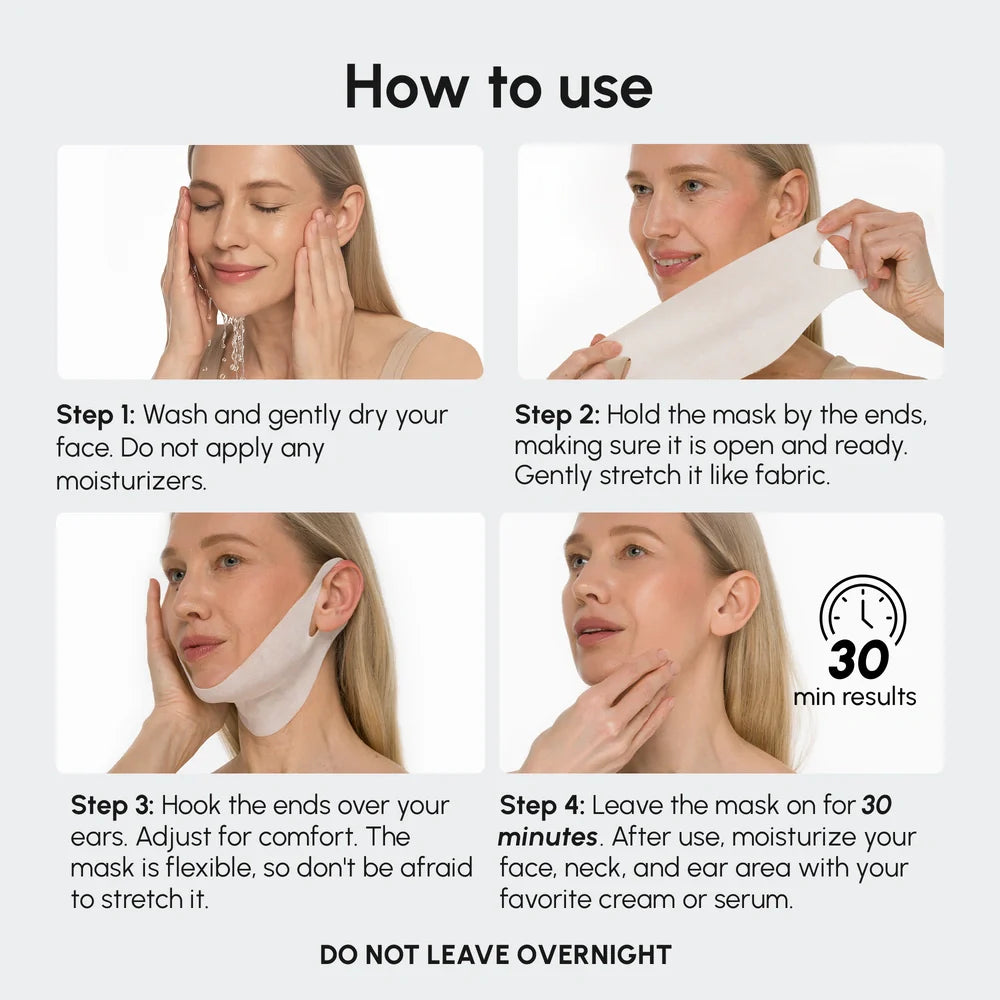 Maree Hyaluronic Acid V-line Lifting Mask showing a close-up of the sheet mask with hyaluronic acid ingredients for facial lifting