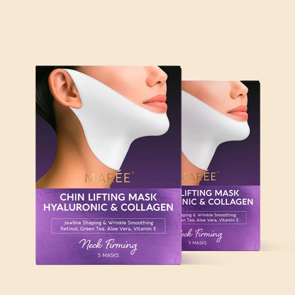 Maree Hyaluronic Acid V-line Lifting Mask showing a close-up of the mask on a model&