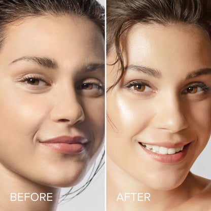 Maree Hydrating Collagen Face Mask shown on a woman’s face, featuring a plush, white facial sheet mask for skin hydration.