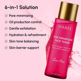 Maree Hydrating Pore Refining Toner bottle and cotton pad with toner, showcasing the product&
