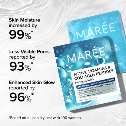 Maree hydrogel collagen face mask applied to skin, showcasing a soothing and hydrating skincare treatment in a close-up shot.