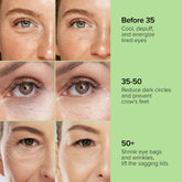 Maree Instant Eye Smoother Balm stick showing smooth, natural finish around the eye area in a sleek black applicator.