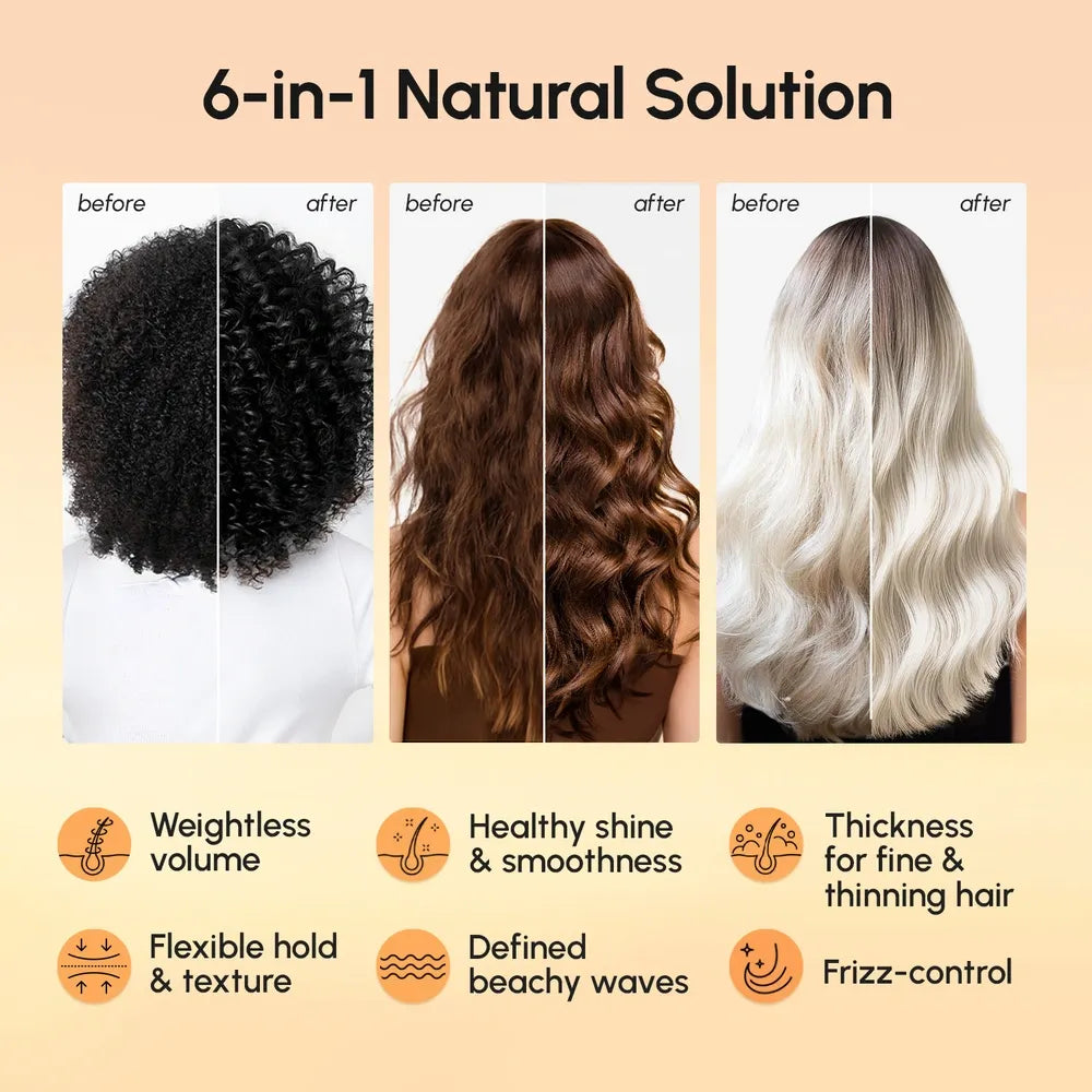 Maree Keratin &amp; Sea Salt Hair Texturizer bottle with product label and textured hair in the background