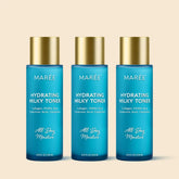 Maree Milky Rice Hydrating Toner bottle with white and silver packaging, showcasing the product label and design.