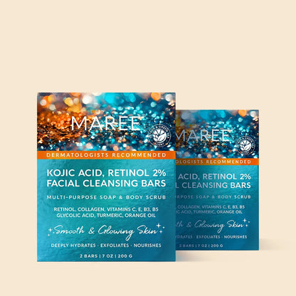 Maree Turmeric Kojic Soap and Scrub bar with turmeric and kojic acid for skin brightening and exfoliation.