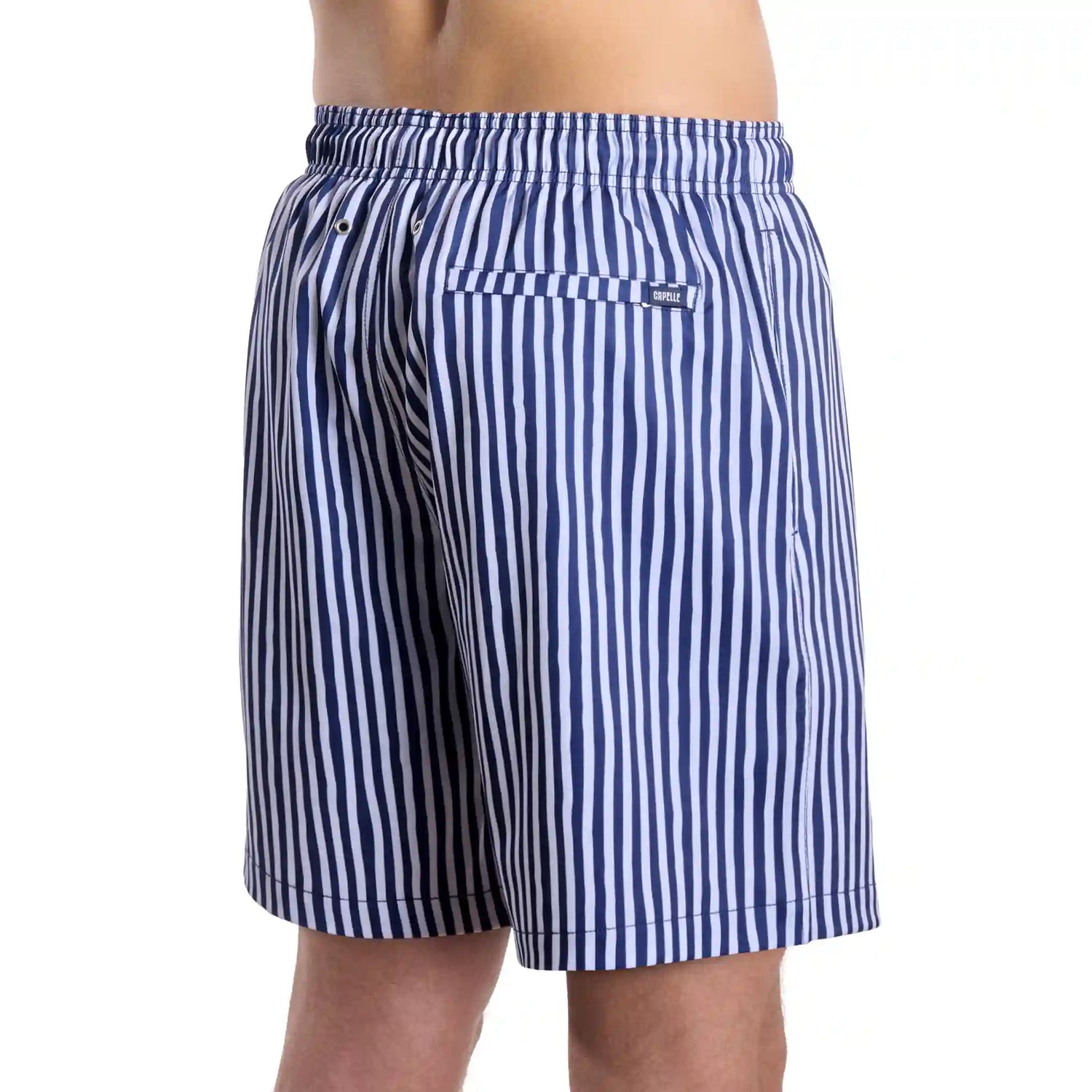 Men’s Premium Compression-Lined Hybrid Shorts – Marina Pinstripe-Indigo and Surf