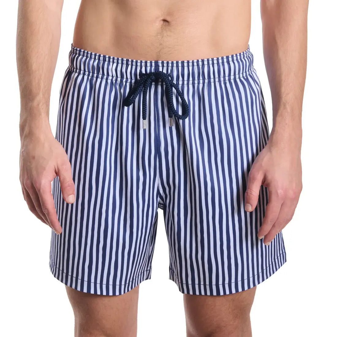 Men’s Premium Compression-Lined Hybrid Shorts – Marina Pinstripe-Indigo and Surf