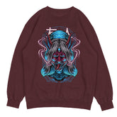 Yūjin Clothing possessed sweatshirt with bold graphic design, long sleeves, and comfortable fabric for casual wear.