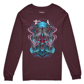 Yūjin Clothing Possessed long sleeve T-shirt featuring a dark, graphic design on black fabric, casual and stylish for everyday wear.