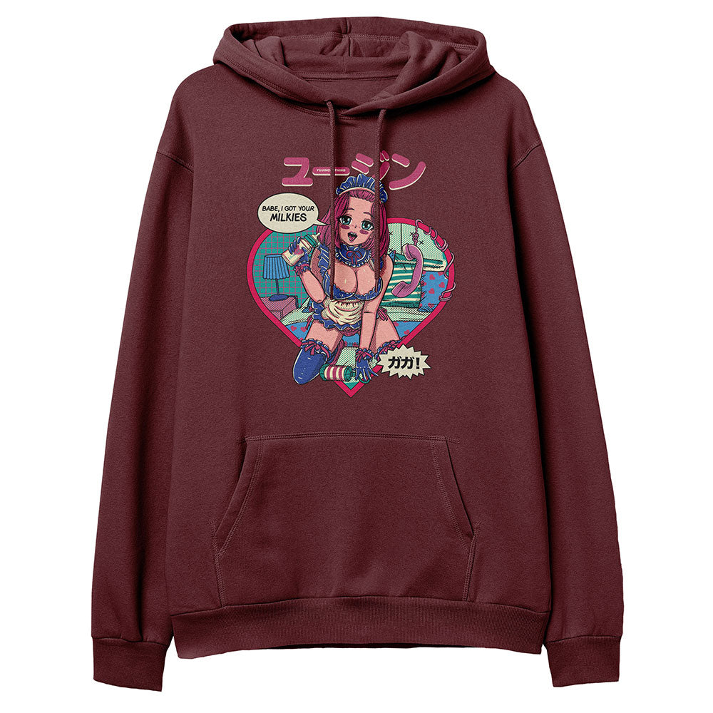 Yūjin Clothing Got Your Milkies hoodie featuring a cozy, casual fit with a graphic design on the front.