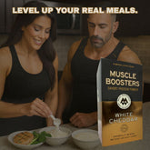 Meal Boosters Muscle Boosters White Cheddar organic whey protein isolate single serve packs, high-quality protein powder for muscle support.