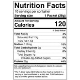Muscle Boosters white cheddar box containing 10 single-serve packs of organic grass-fed whey protein isolate powder.
