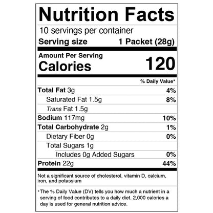 Muscle Boosters white cheddar box containing 10 single-serve packs of organic grass-fed whey protein isolate powder.