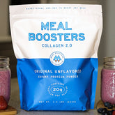 Unflavored grass-fed collagen protein powder in a resealable pouch from Meal Boosters.