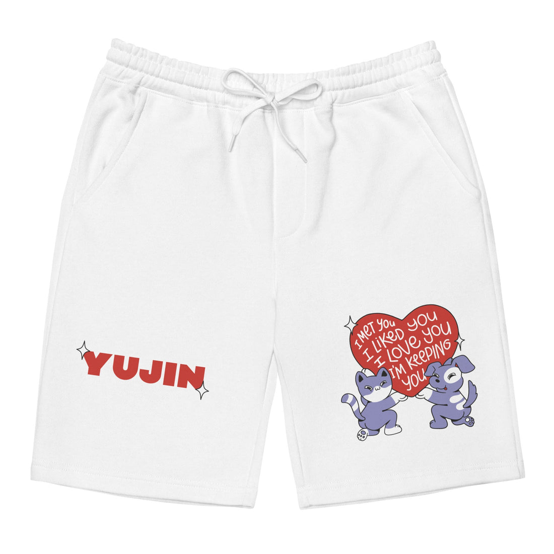 Yūjin Clothing I Love You shorts featuring casual denim design with embroidered "I Love You" message, perfect for everyday wear.
