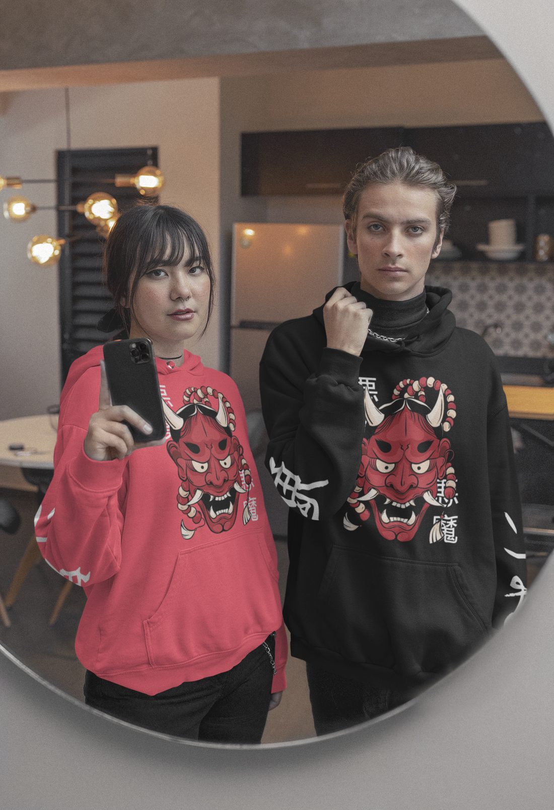 Yūjin Clothing Hannya Demon Mask Hoodie featuring a bold demon mask graphic on a comfortable hoodie for men and women.
