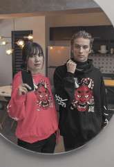 Yūjin Clothing Hannya Demon Mask Hoodie featuring a bold demon mask graphic on a comfortable hoodie for men and women.