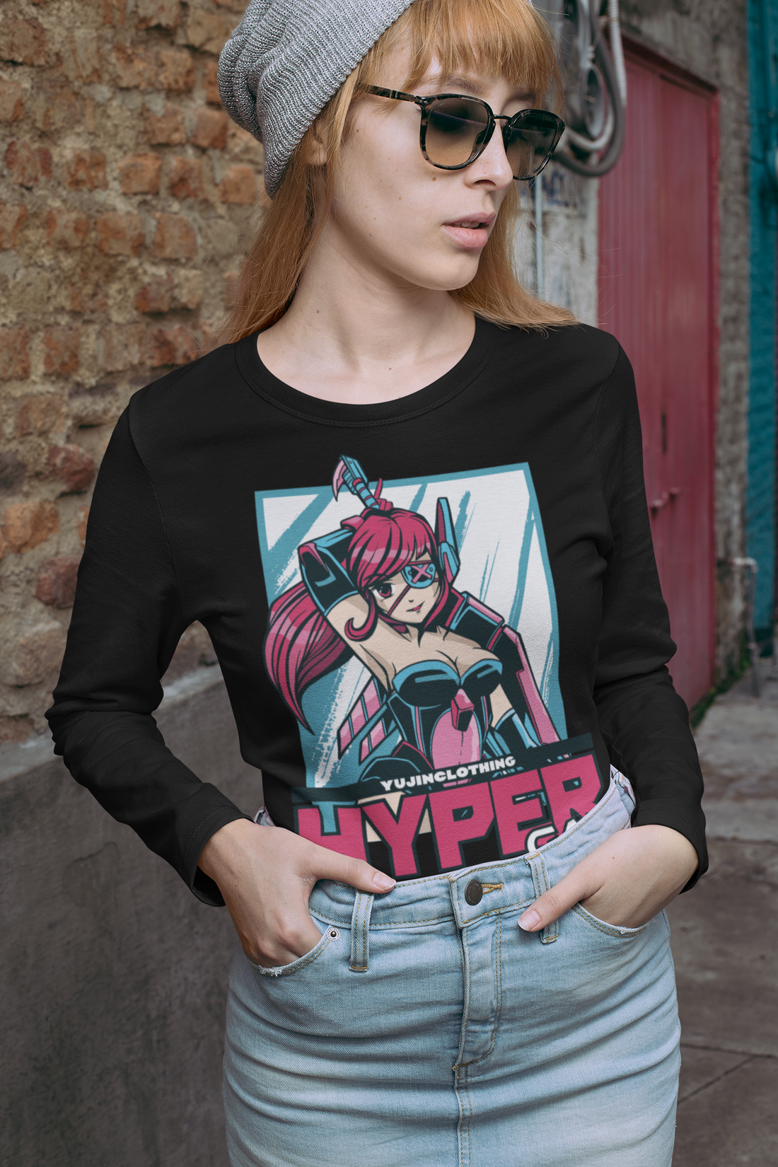Galaxy Warrior long sleeve T-shirt by Yūjin Clothing featuring a cosmic-themed design and comfortable fabric.